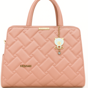 NEMAO Quilted Blush Pink Top-Handle Satchel with Teddy Charm