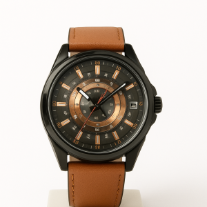 Premium Black-Copper Dial Leather Watch