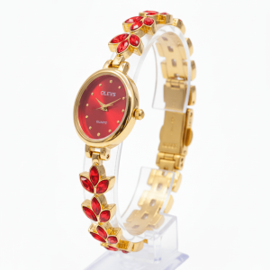 Olyes Elegant Red Crystal Flower Women’s Watch
