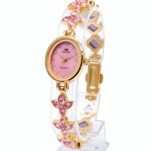 Olyes Elegant Pink Crystal Flower Women’s Watch