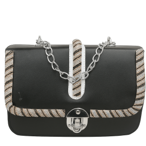 Matte Black Luxury Handbag with Crystal Chain Design | Stylish Women's Shoulder Bag